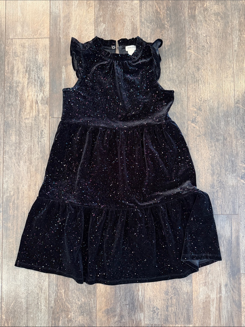 Crewcuts Black Glitter Velvet Ruffle Dress